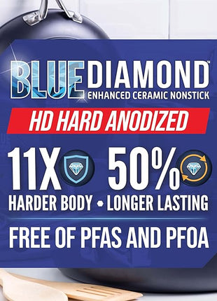 Blue Diamond Cookware Hard Anodized Ceramic Nonstick, 8" Frying Pan Skillet, PFAS-Free, Dishwasher Safe, Oven Safe, Grey