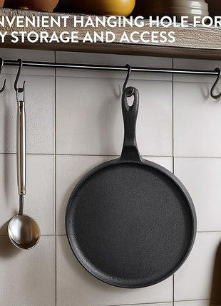 Navaris Cast Iron Griddle Pan - Durable Pancake Pan Also for Pizza, Tortilla, Dosa, Tawa, Roti, etc - Bakestone for Bread & Welsh Cakes - Suitable for Induction Hob, 10" (25.4 cm)
