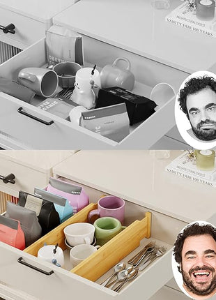 BAMEOS 4" High Drawer Dividers Bamboo Separators Organization Expandable Organizers for Kitchen Bedroom Bathroom Dresser Office 4-pack