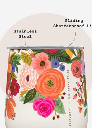 Corkcicle Stemless Insulated Wine Glass Tumbler - Keeps Beverages Cold 6 Hrs Hot 3 Hrs - Stainless Steel - Easy-Grip - Summer Drinkware Gift - Keeps Drinks Ice Cold - 12 oz - Garden Party