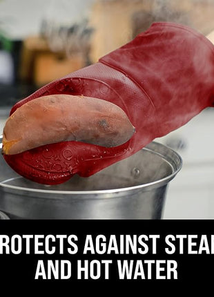 BPA-Free Silicone Oven Mitts Ultra Heat Resistant up to 500°F - Oven Mitts with Thick Cotton Liner - Long Slip Resistant Pot Holders, Flexible Oven Gloves - Empire Red 13.7