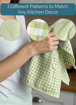 Casa Platino Kitchen Towels Cotton and Kitchen Dish Towels – Soft Cotton Set of 8 with Coordinated Patterns – Inviting Tones for Baking and Everyday Spills – Sage Green