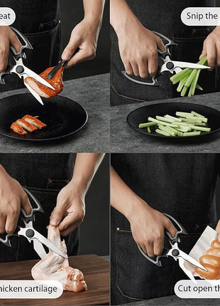 Magnetic Kitchen Scissors All Purpose 2 Pack - Halloween Bat Kitchen Shears - Heavy Duty Stainless Steel Cooking Shears for Cutting Meat, Food, Poultry - Featuring a Magnetic Protective Sheath