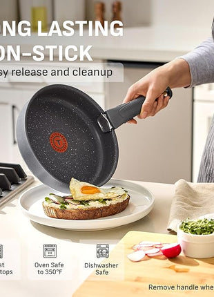 T-fal Ingenio Essentials Cookware Set with Detachable/Removable Handle 11 Piece, Granite Titanium Non Stick, Oven Broiler Safe 500F, Stackable, Pots and Pans Set, Frying Pans, Dishwasher Safe, Gray