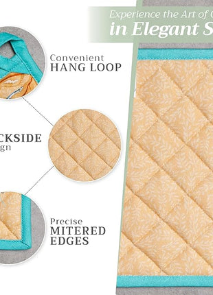 Maison d' Hermine Pot Holders 100% Cotton Heat Resistant Potholders 8" x 8" Hot Pads with Loop BBQ, Cooking, Baking, Grilling, Kitchen, Handling Hot Pans Spring/Summer (Pack of 1, Luxury Loft – Peach)