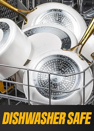 GOTHAM STEEL 15 Pc Ceramic Cookware Set, Ceramic Pots and Pans Set Non Stick with Cooking Utensils and Steamer, Non Toxic PFOA PFOS Free, Premium Gold Stay Cool Handles, Oven & Dishwasher Safe