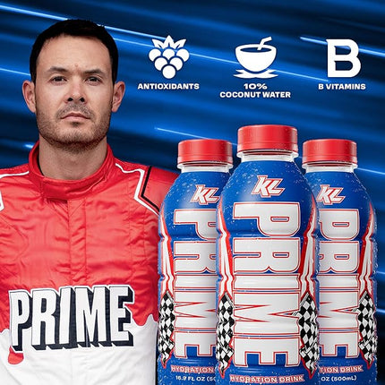 PRIME Hydration Kyle Larson, Sports Drinks, Electrolyte Enhanced for Replenishing Fluids, 250mg BCAAs, B Vitamins, Antioxidants, Low Sugar, 16.9 Fl Oz, 12 Pack
