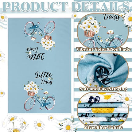 Boyiee Set of 6 Daisy Flower Kitchen Towels Daisy Stripes Tea Towels Floral Absorbent Dishtowels 24 x 16 Inches Housewarming Gifts Blue Hand Wash Cloth for Farmhouse Kitchen Bathroom Decorations
