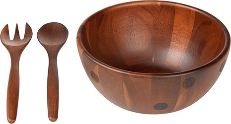 Kate Spade New York Deco Dot Salad Bowl with Servers, 1.85 LB, Brown