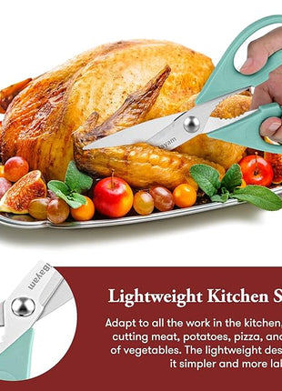 Kitchen Shears, iBayam Kitchen Scissors All Purpose Heavy Duty Meat Poultry Shears, Dishwasher Safe Food Cooking Stainless Steel Utility Scissors, Home Apartment Essentials, 2-Pack, Black, Aqua Sky