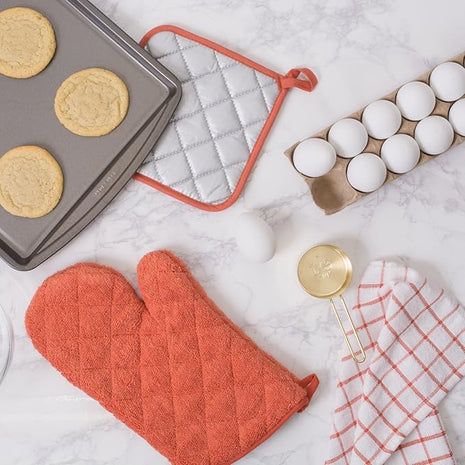 DII Basic Terry Collection 100% Cotton Quilted, Oven Mitt, Spice, 2 Piece