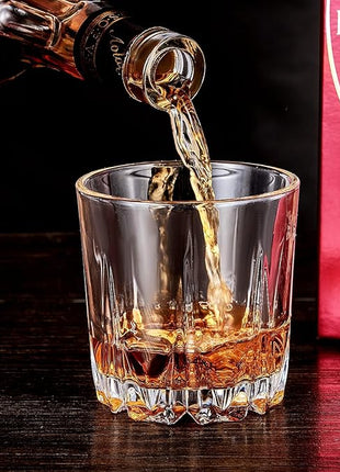 GLASKEY Whiskey Glasses Set of 4,Lead-Free Crystal Old Fashioned Glass,Scotch Glass Tumblers for Drinking Bourbon,Cognac,Irish Whisky,Whisky Glass Gift Set for Men,Dad,Brother-10oz