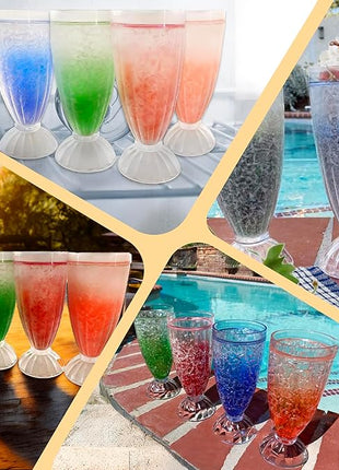 Lily's Home 12oz set of 4Insulated Double Wall Gel-Filled Acrylic Plastic Frosted Freezer Milkshake Glasses. Ideal for Root Beer Float, Smoothies and Ice Cream Soda