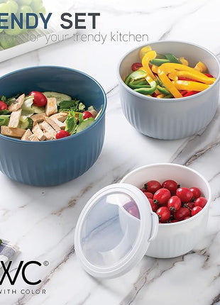 COOK WITH COLOR Prep Bowls with Lids- Wide and Deep Nesting Plastic Small Mixing Bowl Set with Lids, 12 Piece Set - Deep Bowls, Blue/Grey