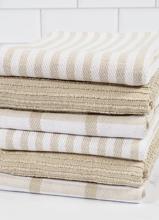 KAF Home Premium Kitchen Towels (18" x 28"), Large 100% Cotton, Flat & Terry Absorbent Dish Towel Set (Beige, 18 x 28-6 Pack)