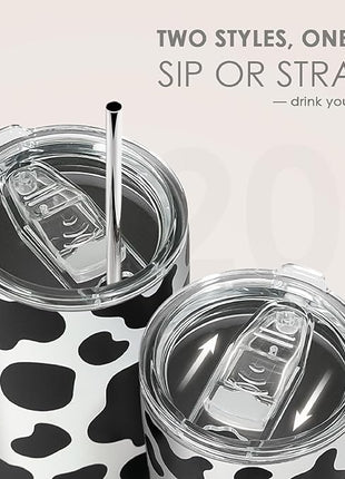 SANDJEST Cow Print Tumbler 20oz Stainless Steel Insulated, Travel Coffee Cup, Gifts for Cow Lovers Women Girls, Birthday Christmas