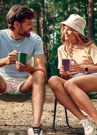 MEWAY 12oz Coffee Mug With Handle 2 Pack Bulk,Stainless Steel Insulated Travel Tumblers With Sliding Lid,Double Wall Vacuum Camping Cup for Hot & Cold Drinks Tea (Forest Green&Plum,Set of 2)