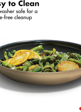 OXO Enhanced 10” Nonstick Frying Pan Skillet, Ceramic PFAS-Free Cookware, Stainless Steel Handle, Eggs & Omelets, Dishwasher & Oven Safe, Biscuit Brown