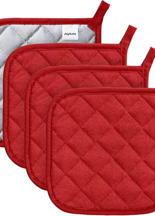Joyhalo 4 Pack Heat Resistant Pot Holders - Terry Cloth Sets for Cooking & Baking