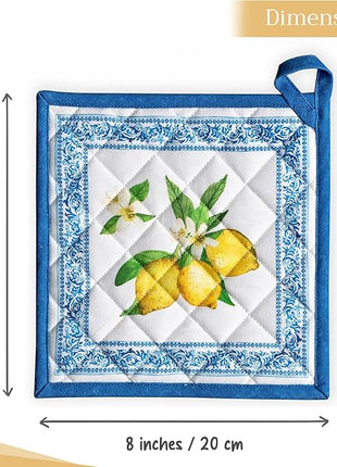 Maison d' Hermine Pot Holders 100% Cotton Heat Resistant Potholders 8" x 8" Hot Pads with Loop BBQ, Cooking, Baking, Grilling, Kitchen, Handling Hot Pans Spring/Summer (Pack of 1, Cedrat)