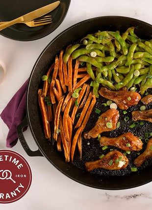 Cuisinel Cast Iron Skillet + Chainmail Scrubber Cleaner - 17"-Inch Dual Handle Braiser Frying Pan + Silicone Handle Covers - Pre-Seasoned Oven, Grill, BBQ, Stovetop, Fire Cookware - Indoor/Outdoor Use