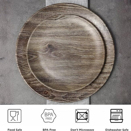 TP 18-Piece Dinnerware Set, Melamine Dishes Set with Bowls and Plates, Service for 6, Non-breakable Lightweight Dining Tableware, Grayish-brown Wood Grain