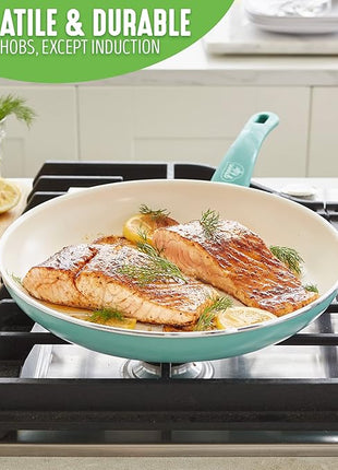 GreenLife Soft Grip Healthy Ceramic Nonstick 12" Frying Pan Skillet, PFAS-Free, Dishwasher Safe, Turquoise