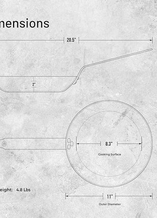 De Buyer MINERAL B Carbon Steel Fry Pan - 11” Diameter, 8.3” Cooking Surface - Ideal for Searing, Sauteing & Reheating - PFAS, PFOA & PFOS Free - Made in France