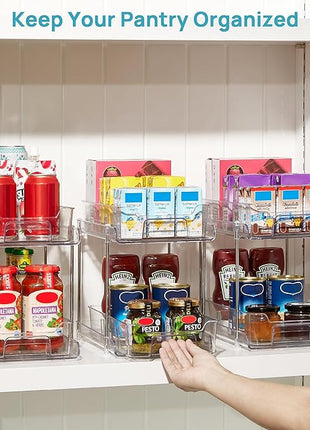 Vtopmart 4 Pack 2 Tier Bathroom Under Sink Organizers and Storage, Clear Kitchen Pantry Organization, Pull Out Medicine Cabinet Organizer with Movable Dividers