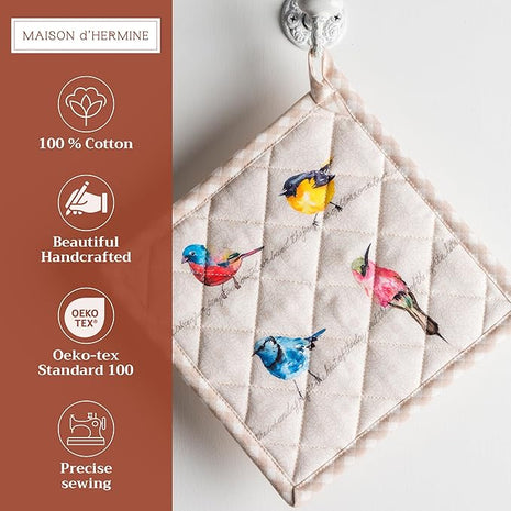 Maison d' Hermine Birdies On Wire 100% Cotton Pot Holder, 8 - inch by 8 - inch.