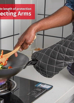 ARCLIBER Oven Mitts Heat Fire Resistant Oven Mitts 425 ° F, Quilted Terry Cloth Cotton Soft Lining Oven Gloves, Extra Long Kitchen Mittens for Cooking Baking