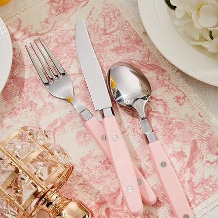 ANNOVA Silverware Set, Retro/Rivet Colorful Stainless Steel Tableware Kitchen Flatware Set Utensils, Includes Dinner Knives, Forks, Spoons, Salad Forks & Dessert Spoons (Light Pink, 20 Pieces)