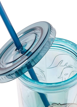 Silver Buffalo Disney Lilo and Stitch Island Stitch Plastic Tall Cold Cup with Lid and Straw, 20 Ounces