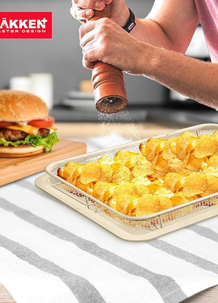 Bakken-Swiss Crisper Tray - 2-Piece Set – White Marble, Non-Stick Basket Design for Healthier Cooking in Regular Ovens - Achieve Perfectly Crispy Chips, Bacon and More