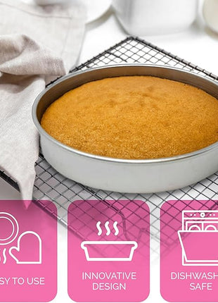 Aunt Shannon's Kitchen 8 Inch Round Cake Pans, 3 Pack, Silver Cake Pan with a Built-in Swivel Blade, Easy Release Cake Pans Set for Baking, Baking Pans Set for 3-Layer Cake, Dishwasher Safe