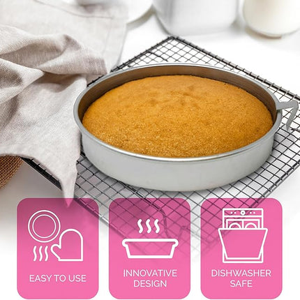 Aunt Shannon's Kitchen 8 Inch Round Cake Pans, 3 Pack, Silver Cake Pan with a Built-in Swivel Blade, Easy Release Cake Pans Set for Baking, Baking Pans Set for 3-Layer Cake, Dishwasher Safe