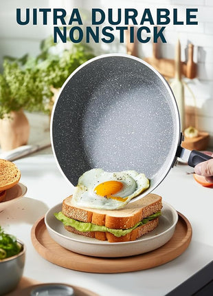 Cook N Home 8"/10"/12" 3 Pieces Frying Saute Pan Set with Non-stick Coating and Induction Compatible bottom, Black