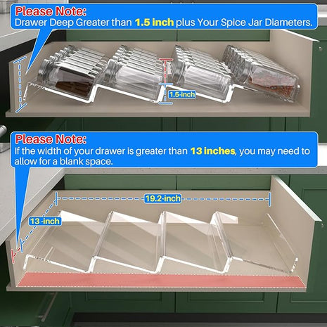 Antimbee Spice Drawer Organizer, 4 Tier- 4 Pack Acrylic Spice Rack Tray for Drawer, Expandable From 13" to 26" Kitchen Spice Rack Tray for Countertop Holds up 28 Spice Jars (Jars not Include)