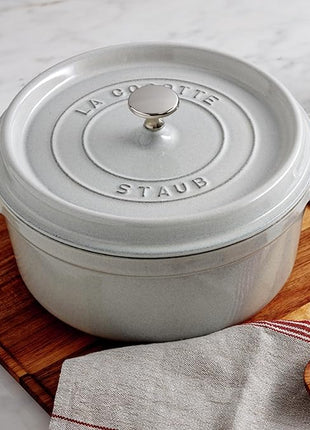 Staub Cast Iron 4-qt Round Cocotte - White Truffle, Made in France