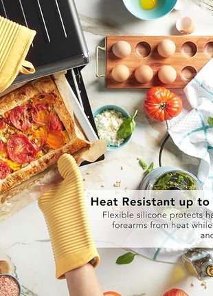 KITCHENAID Ribbed Soft Silicone Oven Mitt 2-Pack Set, 7.5"x13", Butter Yellow