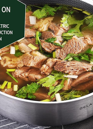 DELARLO Frying Pan,12 inch Skillet with lid,Tri-Ply Stainless Steel Saute Pan 6QT,Dishwasher-Friendly,Stay-Cool Handles,Oven-Safe Up to 660℉