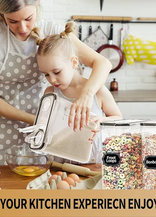 PRAKI Cereal Containers Storage Set (4L,135.2 Oz), 4PCS Airtight Food Storage Containers with Pour Spout for Kitchen & Pantry Organization Cereal Dispensers with 20 labels, Measuring Cup & Marker