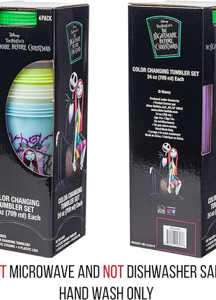 Silver Buffalo Disney Nightmare Before Christmas Character Grid 4 Pack Color Change Plastic Tumbler, 24 Ounces