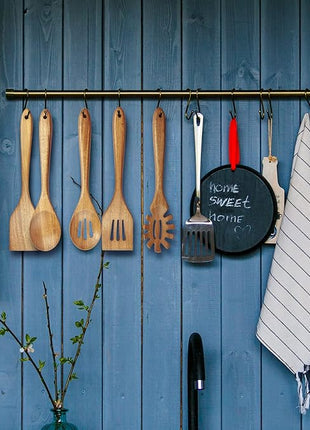 Acacia Wooden Spoons for Cooking: 5-Piece Kitchen & Cooking Utensils Set - Wooden Spatula, Slotted & Pasta Spoon - Essential Wooden Utensil Set