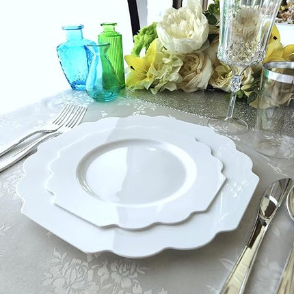 " OCCASIONS " 80 Plates Pack,(40 Guests) Heavyweight Wedding Party Disposable Plastic Plates Set -40 x 10.5'' Dinner + 40 x 8'' Salad/Dessert Plate (Imperial White)