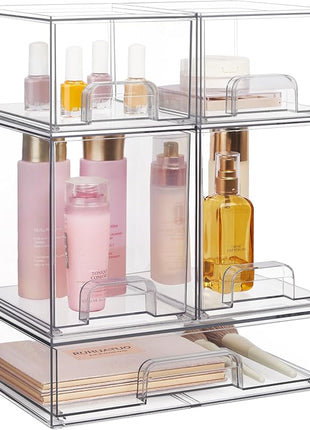 Vtopmart Stackable Storage Drawers Set of 5, Clear Plastic Organizer Bins for Beauty Supplies,Ideal for Vanity, Bathroom,Cabinet,Pantry Organization
