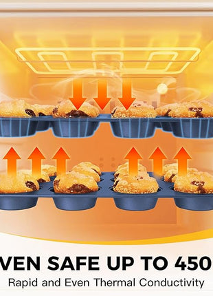 HONGBAKE Bakeware Sets, Baking Pans Set, Nonstick Oven Pan for Kitchen with Wider Grips, 10-Piece Including Rack, Cookie Sheet, Cake Pans, Loaf Pan, Muffin Pan, Pizza Pan - Blue