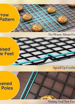 2PCS Cooling Racks for Cooking and Baking - 10" x 16"Heavy Duty Stainless Steel Wire Rack for Baking, Grilling, Roasting - Oven & Dishwasher Safe - Fits Half Sheet Pan（Black）