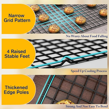 2PCS Cooling Racks for Cooking and Baking - 10" x 16"Heavy Duty Stainless Steel Wire Rack for Baking, Grilling, Roasting - Oven & Dishwasher Safe - Fits Half Sheet Pan（Black）