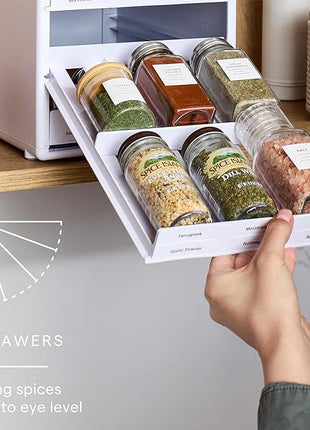 YouCopia SpiceStack Adjustable Spice Rack Organizer, Pull-Down 18-Bottle Seasonings and Spices Holder for Kitchen Cabinet and Pantry Organization with 104 Included Labels